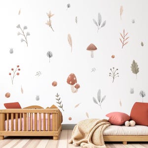 Watercolor Flower Greenery Wall Decals – Nature-Inspired Leaf and Floral Stickers for Nursery, Bedroom, or Living Room Wall Decor