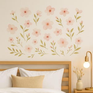 Boho Floral Wall Decals – Watercolor Flower Stickers for Nursery, Removable Boho Wall Art for Kids Room, Bedroom, or Playroom Decor
