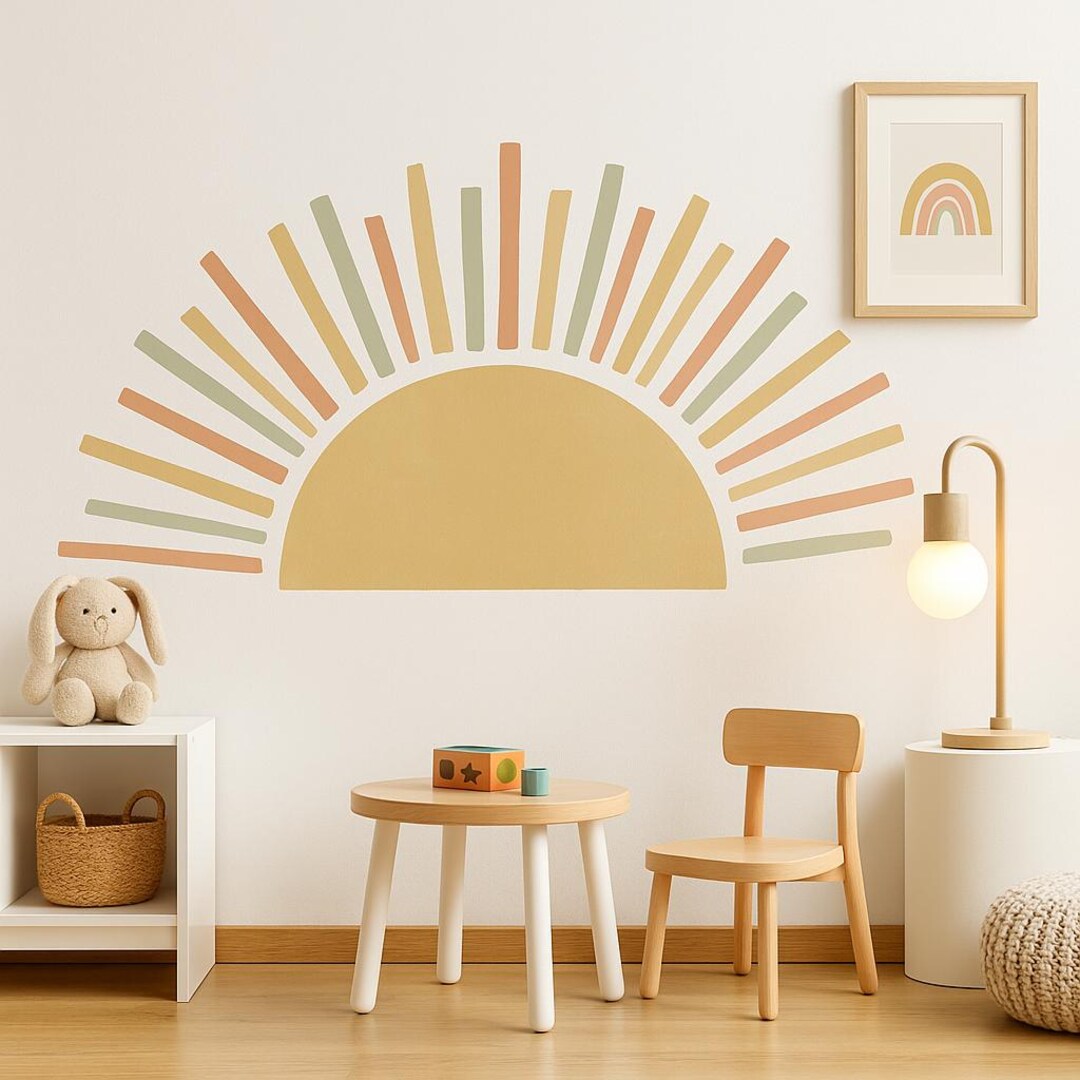 Large Boho Half Sun Wall Decal – Watercolor Removable Fabric Sticker ...