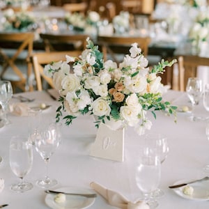 Table Numbers Wedding.  Modern Stone Table Numbers with White Acrylic Cursive Writing.