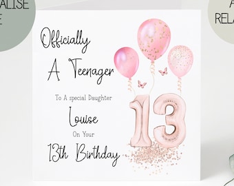 13th birthday card | Officially A teenager | birthday day card for her | birthday card for 13th birthday | 13th Birthday gift for her