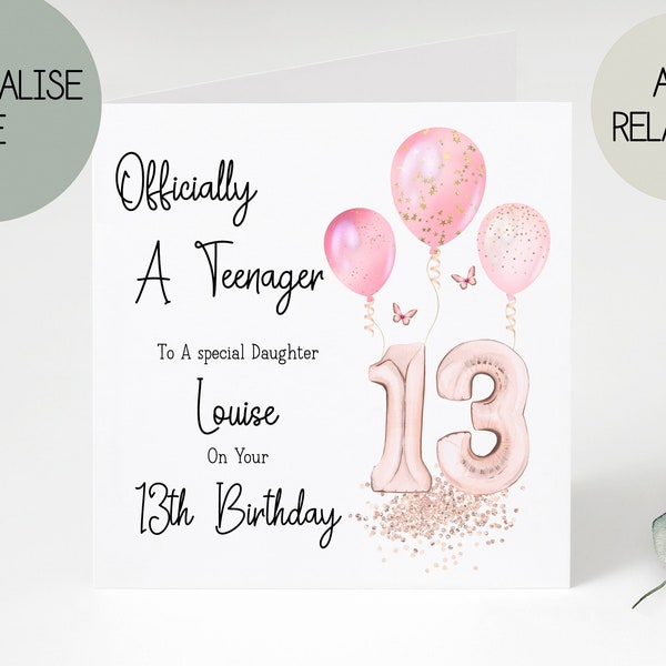 13th birthday card | Officially A teenager | birthday day card for her | birthday card for 13th birthday | 13th Birthday gift for her