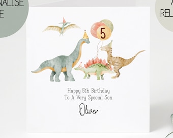 5th Birthday Card | Dinosaurs animals birthday card |  1st 2nd 3rd 4th birthday card | birthday card for son Grandson | Nephew Birthday