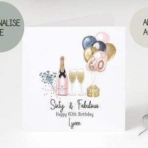 60th birthday card greetings card birthday day card for her personalised card gift Sixty happy birthday birthday card image 1