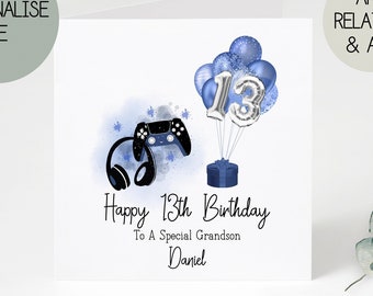 13th birthday card | greetings card | birthday day card for him | personalised Gaming card | gift | thirteen |birthday | birthday card