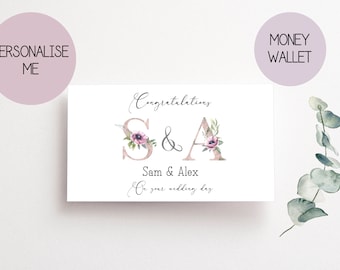 Wedding Money Card | Money/Gift Wallet | Card Personalised| floral Design | simple | classic card | wedding gift | Mr & Mrs | wedding