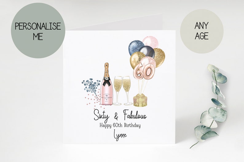 60th birthday card greetings card birthday day card for her personalised card gift Sixty happy birthday birthday card image 1