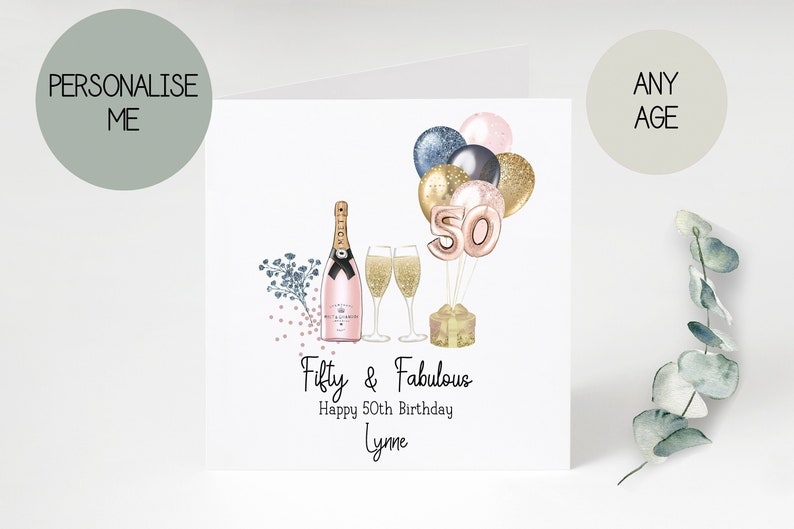 50th birthday card greetings card birthday day card for her personalised card gift thirty happy birthday birthday card image 1