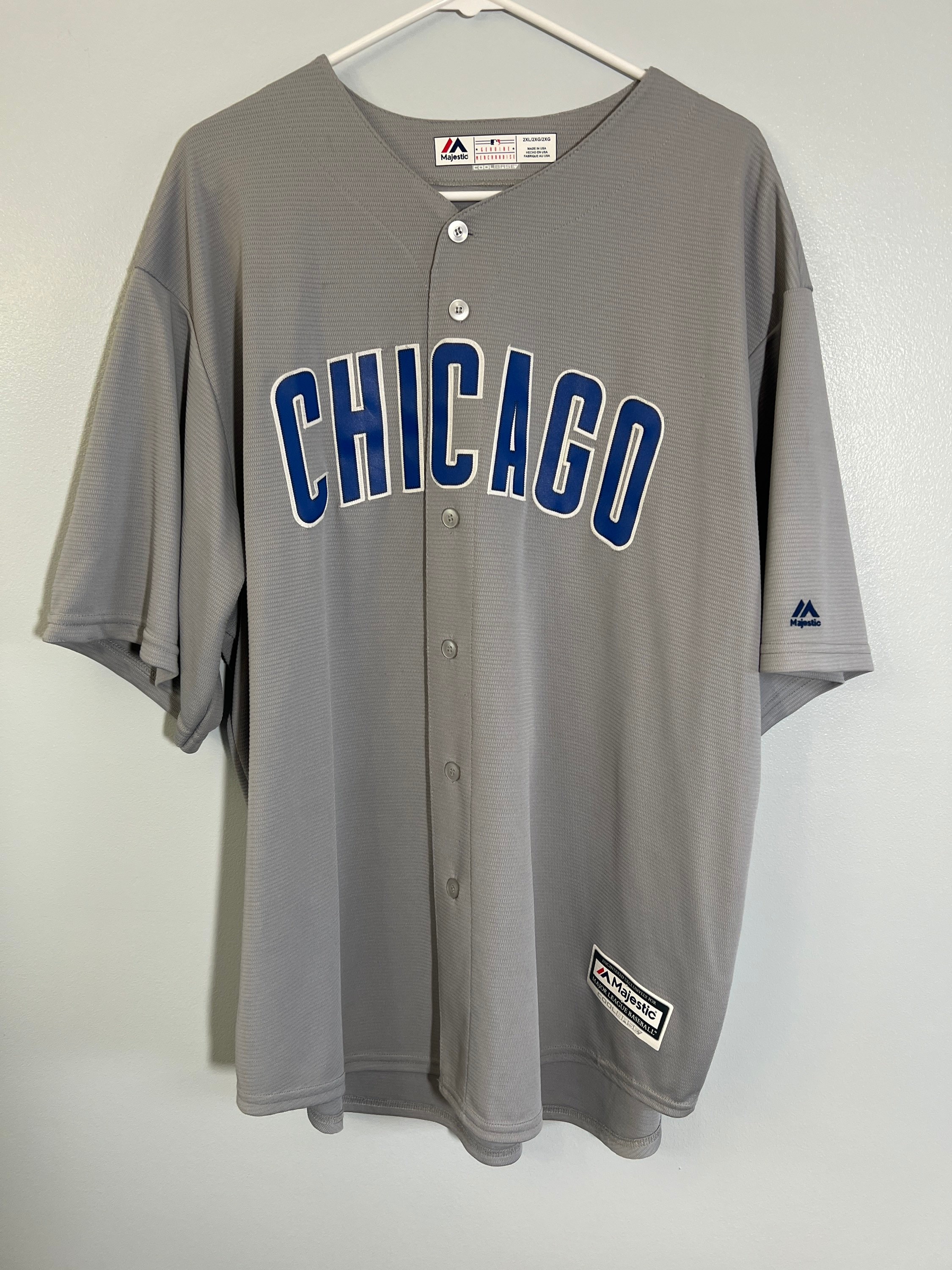 MLB Chicago Cubs Kris Bryant 17 Majestic White Stripe Jersey Youth L 14 16