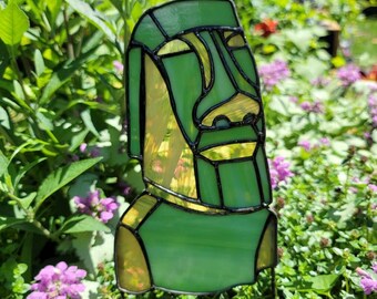 Stained glass Moaï- garden stake unique piece
