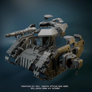 May include: A grey resin conversion kit for a miniature tank model, featuring a turret, a long cannon with wrapped detailing, and armoured hull components. The text "Conversion kit only, requires official base model. Only pieces shown are included." is visible.