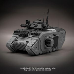 May include: A light gray plastic model tank featuring a rotating turret, multiple antennas, and side-mounted weapon ports. The text at the bottom reads: Assembled model for illustration purposes only. Only light gray pieces are included.