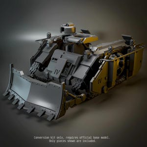 May include: A grey plastic model tank conversion kit featuring a large front bulldozer blade, tracked side panels, and a top hatch. The Roman numeral IV is printed on the front and side panels. Text reads: Conversion kit only, requires official base model. Only pieces shown are included.