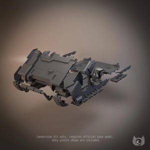 May include: A grey plastic model conversion kit featuring a flat armoured panel with a small skull emblem, side track segments, and mechanical components. The text at the bottom reads: Conversion kit only, requires official base model. Only pieces shown are included.