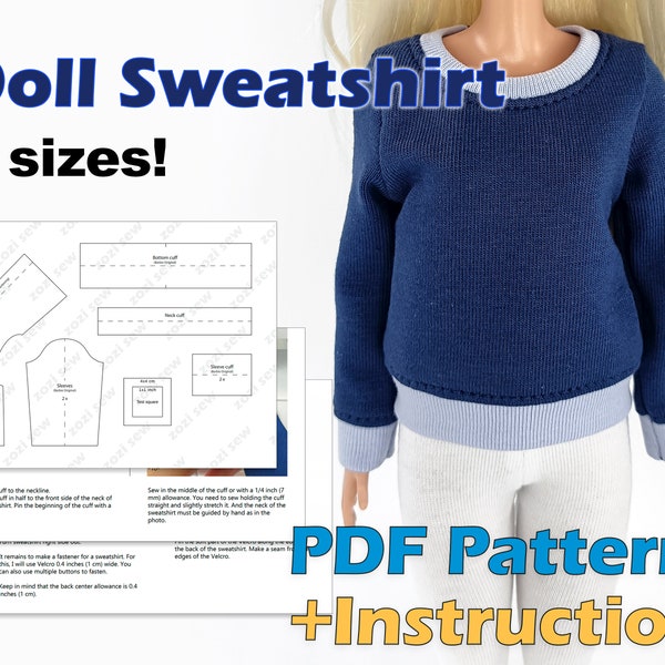 PDF Pattern of Sweatshirt for Dolls Barbie Original and Curvy