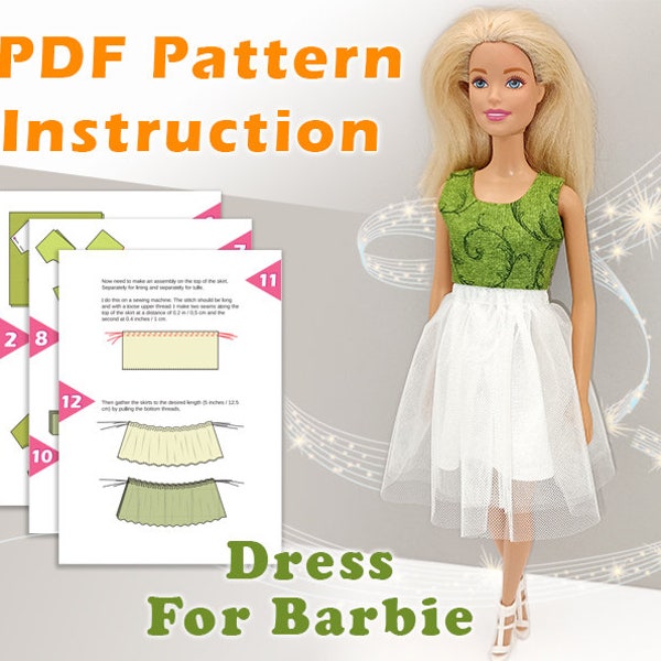 PDF - Dress For Barbie. Simple Pattern and Instruction.