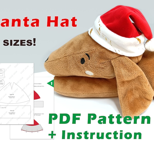 PDF Pattern Santa Hat for Toy in 4 Sizes