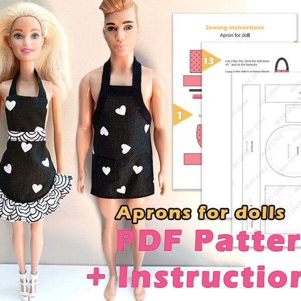 PDF Pattern of Doll Aprons. Sewing miniature clothes.