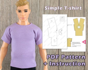 PDF Pattern T-shirt for Doll with One-Piece Sleeve
