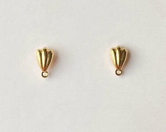 14k Gold Plated Scallop Shell Earring Post With Loop, Earring Findings, DIY earring making