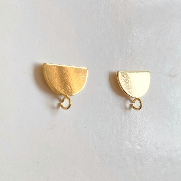 Gold Plated Semi-circle Earring Posts with Loop, Half Round Earring Findings, DIY earring making