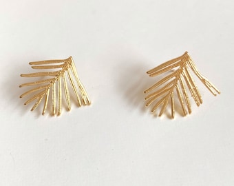 18k Gold Plated Leaf Earring Post With Loop, Earring Findings, DIY earring making