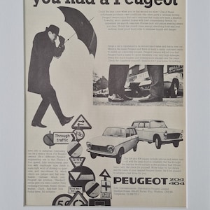1969 Peugeot 204 and 404 Cars Original Full Page Vintage Magazine Advertisement