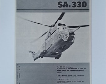 1966 Sud Aviation SA.330 Helicopter Full Page Vintage Magazine Advertisements
