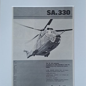 1966 Sud Aviation SA.330 Helicopter Full Page Vintage Magazine Advertisements