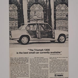 1966 Triumph 1300 Car Original Página Inteira Anúncio de Revista Vintage