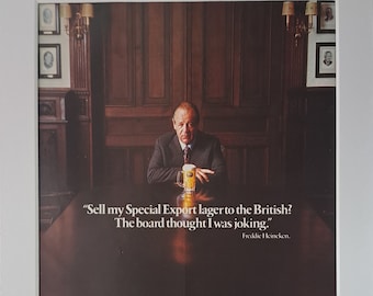 Pubblicità su rivista vintage originale a pagina intera della Heineken Special Export Lager del 1976