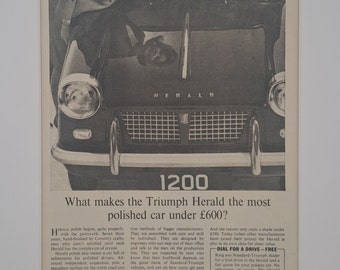 1963 Triumph Herald 1200 Car Original Full Page Vintage Magazine Advertisement