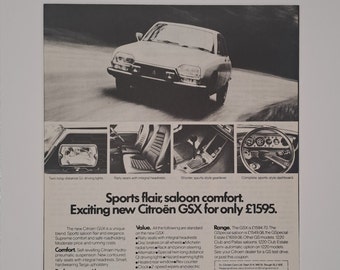 1975 Citroen GSX Coche Original Página Completa Vintage Revista Anuncio