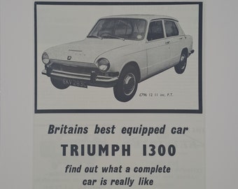 1966 Triumph 1300 Car Original Full Page Vintage Magazine Advertisement