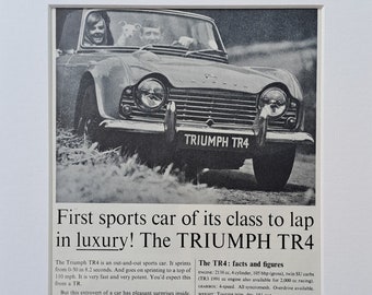 1962 Triumph TR4 Car Original Full Page Vintage Magazine Advertisement