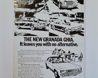 1974 Ford Granada Ghia Original Full Page Vintage Magazine Anuncio