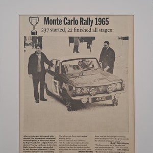 1965 年ローバー 2000 車 - モンテカルロ ラリー オリジナル フルページ ヴィンテージ マガジン広告