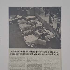 1967 Triumph Herald 1200 auto originele volledige pagina Vintage tijdschrift advertentie