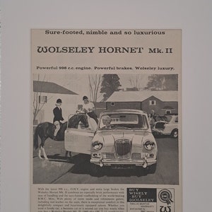 1963 Wolseley Hornet Mk. II Car Original Full Page Vintage Magazine Advertisement