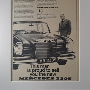 1966 Mercedes-Benz 230S auto origineel paginagrote vintage tijdschriftadvertentie