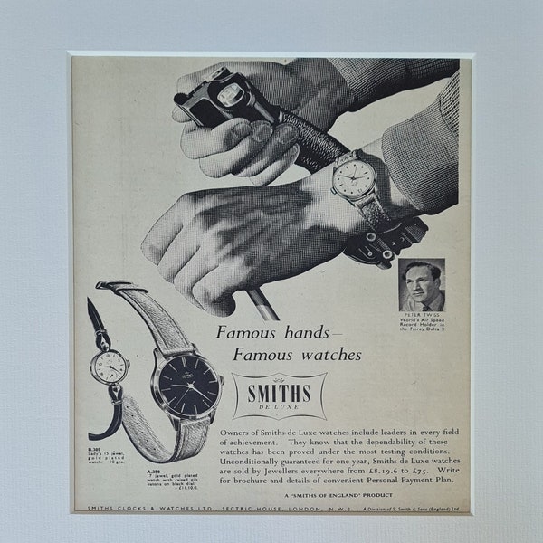 1956 Smiths De Luxe Watches Original Vintage Full Page Magazine Advertisement