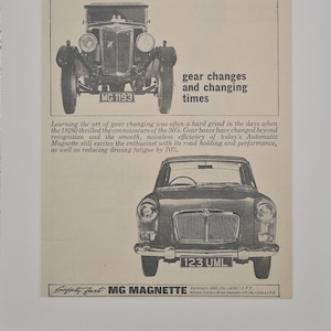 Anúncio de revista vintage de página inteira original do carro MG Magnette 1964