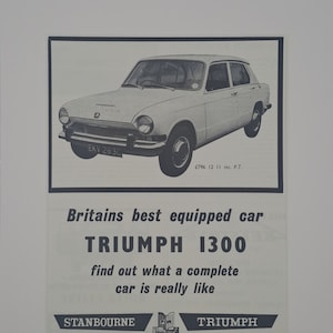 1966年 Triumph 1300 車のオリジナルフルページヴィンテージ雑誌広告