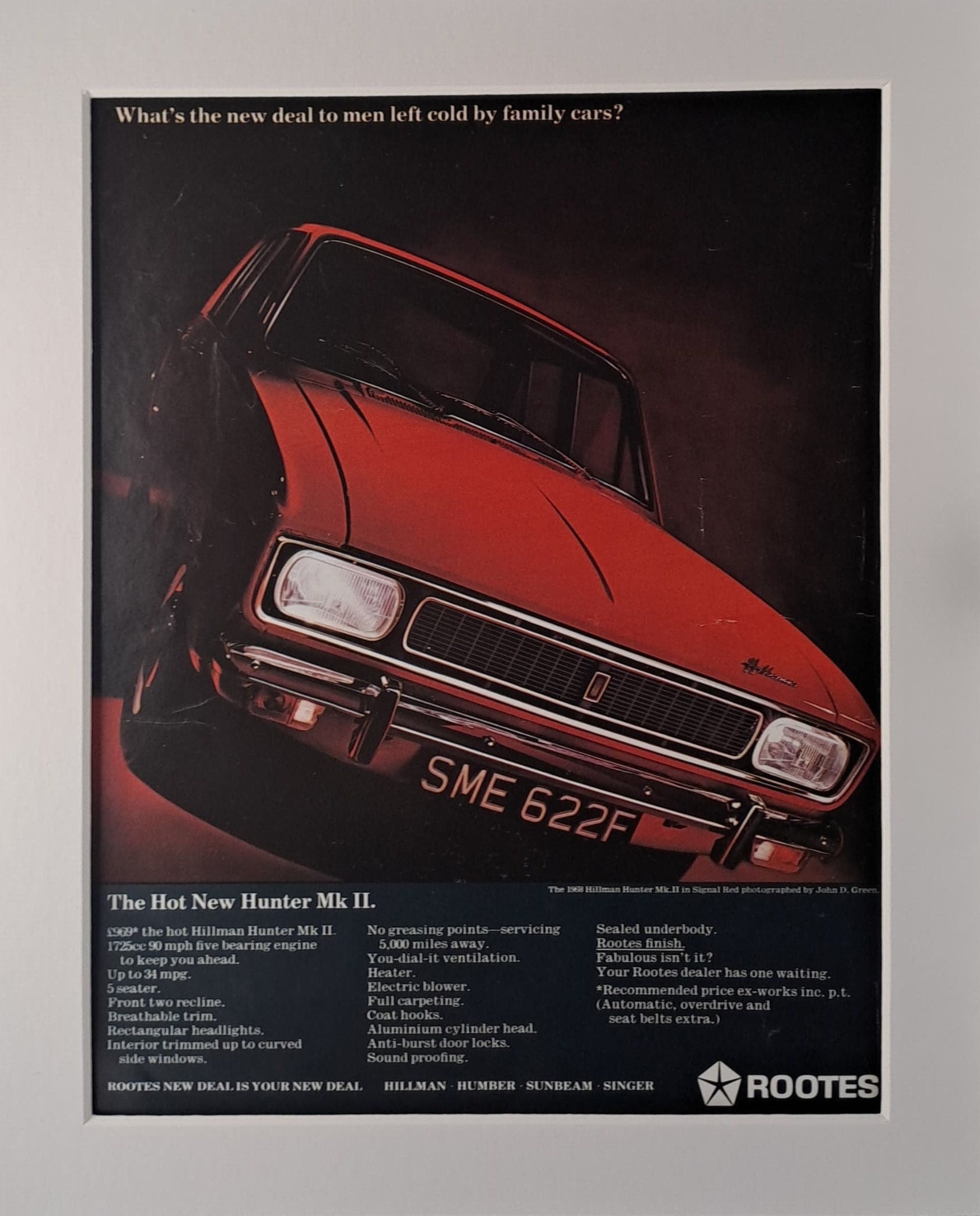 1968 Hillman Hunter Mk II. Car Original Full Page Vintage Magazine