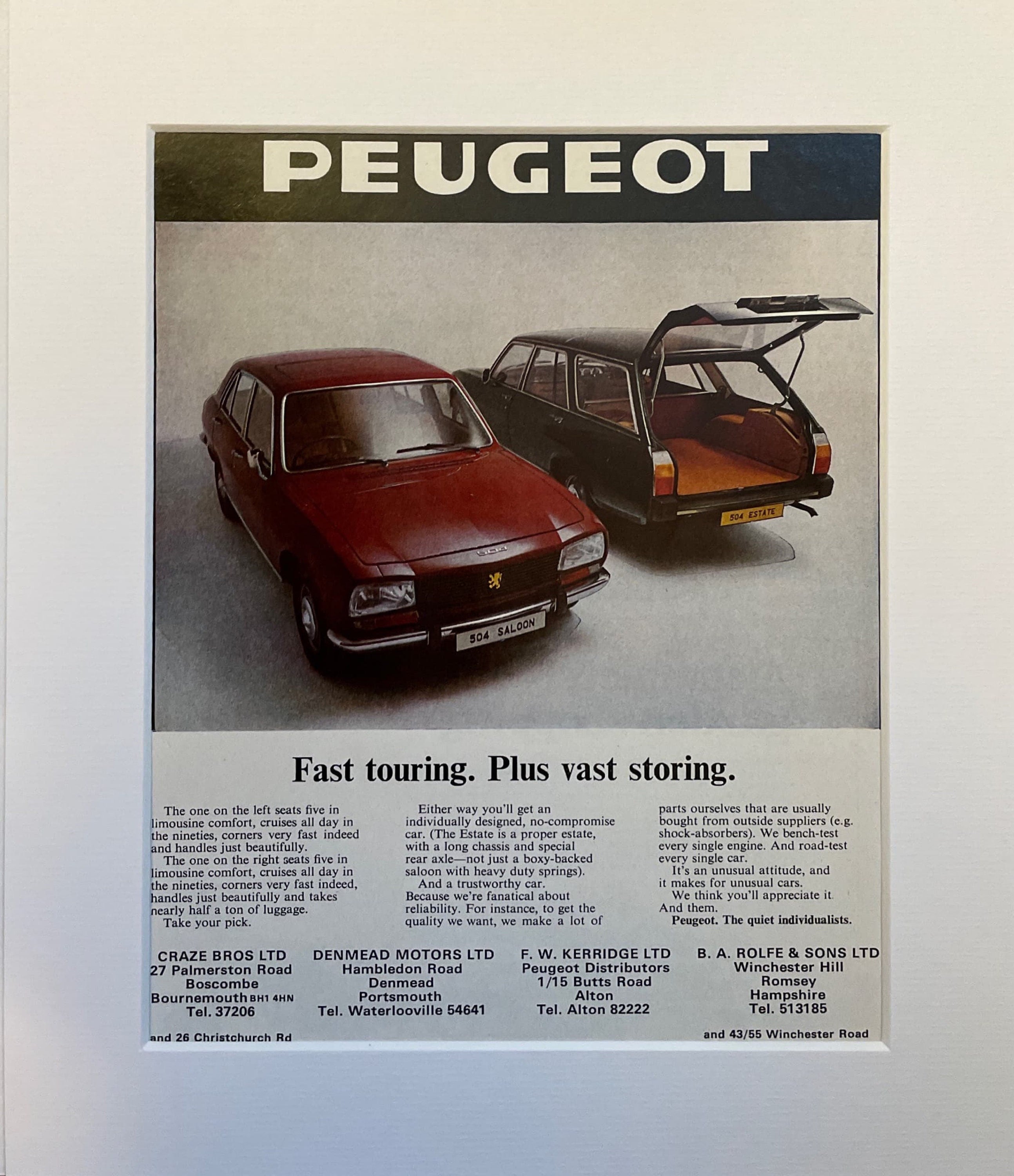 1974 Peugeot 504 Original Full Page Vintage Magazine