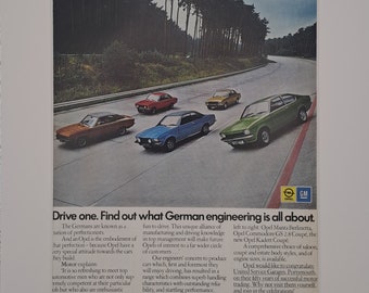 1975 Opel Cars Original página completa Vintage Revista Anuncio