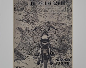 1961 Suzuki 250 TB motorcykel Original helsidesannons för vintagemagasin