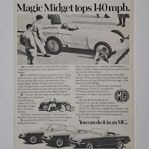 Anúncio original de revista vintage de página inteira do 50º aniversário da MG de 1975