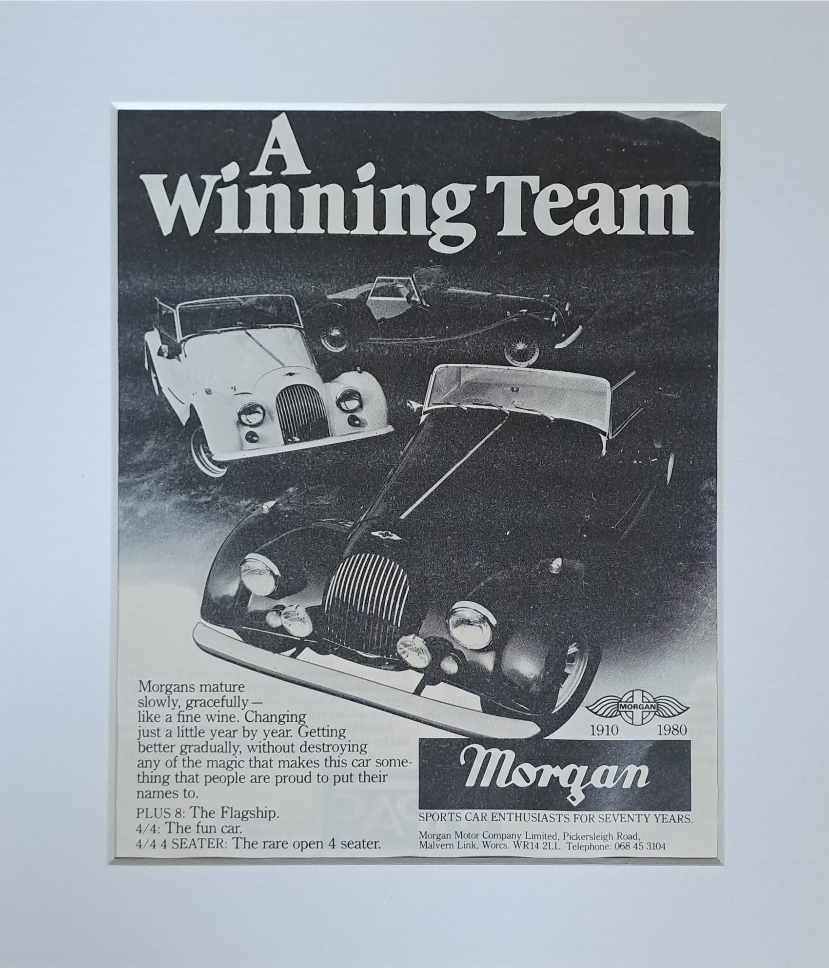 1980 Morgan Plus 8, 4/4, 4/4 4 Sports Cars Original Full Page Vintage  Magazine Advertisement