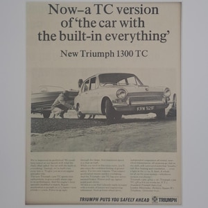 1967 Triumph 1300 TC Carro Original Página Inteira Revista Vintage Anúncio